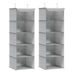 SONGMICS Hanging Closet Organizer, Set of 2, Hanging Storage Shelves, Hanging Closet Shelves, Space-Saving and Foldable, Metal Hooks and Bamboo Inserts, Light Gray URCH005W02