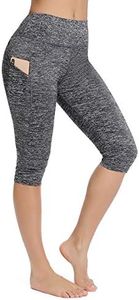 FITTOO Women's Capris Workout Legging Running Tights Yoga Pants with Side Pocket, Grey, L