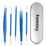 tweexy Craft Vinyl Weeding Tool Kit, 5-Piece Set with Metal Case, includes Stainless Steel Precision Weeder Picks, Tweezers, and Spatula for Heat Transfer Vinyl, HTV Adhesive Paper Crafting (Blue)