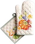 Maison d' Hermine Oven Mitt & Pot Holder 100% Cotton Easter Heat Resistant Oven Gloves (7.5"x13") & Hot Pads (8"x8") Combo, Cooking, Restaurants, Lumina - Thanksgiving/Christmas