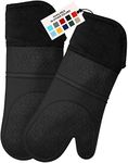 HOMWE Extra Long Professional Silicone Oven Mitt, Oven Mitts with Quilted Liner, Heat Resistant Pot Holders, Flexible Oven Gloves, Black, 1 Pair, 14.7 Inch