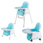 SYGA High Chair for Baby KidsSafety Toddler Feeding Booster Seat Dining Table Chair with Wheel and Cushion (Blue - DIY)