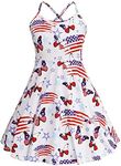 JESKIDS Girls Summer Cami Dress Patriotic 4th of July American Flag Dresses White 8T 9T