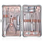 Keiby Citom Manicure Set 18pcs Professional Nail Clippers Kit Pedicure Care Tools-Stainless Steel Grooming Tools with Rose Gold PU Leather Case for Travel & Home (Rose Gold)