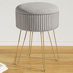 COTUBLR Vanity Stool with Storage, Round Ottoman for Bedroom, Vanity Chair for Makeup, Foot Stool for Living Room, Light Grey