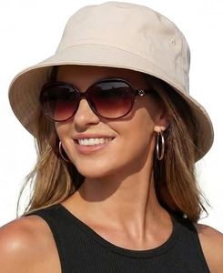 HONGTEYA Bucket Sun Hats for Woman Men Cotton Packable Summer Beach Sun Bucket Hats for Women Men Fishing Outdoor Vacation Beige