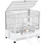 Yaheetech Rolling Small Animal Cage 2-Level Open Top Rabbit Cage with Platform/Ramp/Litter Tray for Bunny, Guinea Pig, Ferret, Chinchilla, 75 x 50 x 67 cm