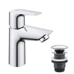 GROHE QUICKFIX Start Edge – Bathroom Basin Mixer Tap with Push-Open Pop-Up Waste Set (Metal Lever, 28 mm Ceramic Cartridge, Water Saving Low Flow Mousseur 3.5 l/min, Tails 3/8 Inch), Chrome, 23898001