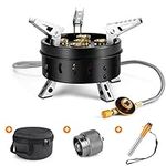 Odoland 11000W Camping Gas Stove Windproof Adjustable Lightweight Backpacking Stove Burner Portable Camp Propane Stove for Outdoor Camping Hiking,Black