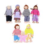 TOYANDONA Wooden Family Dollhouse People Set of 7 Small Dolls, Mini Family Figures for Dollhouse Little People House Pretend Play Figures Accessories for Toddlers Kids