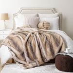 BATTILO HOME Faux Fur Throw Blanket Yellow with Grey 150x200cm Luxury Fuzzy Warm Cozy Fluffy Fur Blanket for Bed, Sofa, Couch Home Decor