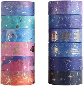 12 Rolls Galaxy Washi Tape, BetterJonny Gold Foil Decorative Masking Tape Scrapbook Tape Stickers for DIY Art Craft Gift Wrapping Decoration