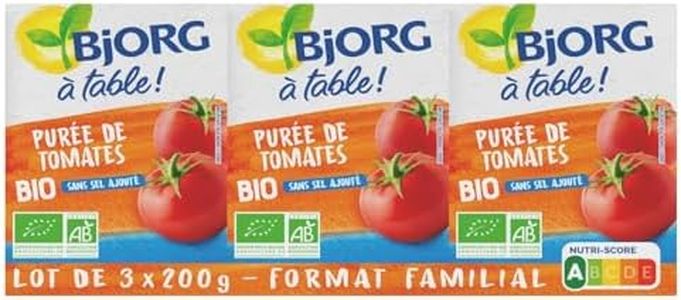 BJORG - Purée Tomate Bio - Sans Sel Ajouté - 100% Végétale - 3 briques de 200 g - lot de 2 (total de 1200 g)