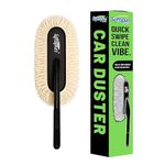SOFTSPUN Essentials Car Duster – Off White, Long-Handle Lint-Free & Scratch-Free Car Cleaner Brush with SiO2 Wax Infused Cotton Strands for Enhanced Dust Removal (Exterior Car Cleaning Tool)