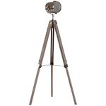 HOMCOM Industrial Tripod Floor Lamp, Nautical Searchlight with Adjustable Height, Wood Legs, E12 Lamp Base for Living Room, Bedroom, Grey and Bronze