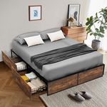 Giantex Full Size Bed Frame with 4 Drawers, Industrial Metal Platform Bed Frame with Footboard, Reserved Holes for DIY Headboard, Heavy-Duty Mattress Foundation, No Box Spring Needed, Easy Assembly