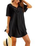 Ekouaer Women's Beach Cover Up Solid Color V-Neck Bikini Cover Up Lace Crochet Swimsuit Cover Up Black M