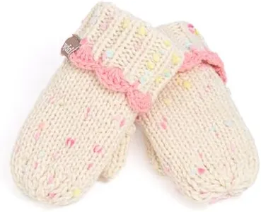 Little Kids Speckled Knit Warm Lined Mittens - Baby/Toddler Girls Age 1-3 Years, Off-White Pink, Lace Adorned Edge