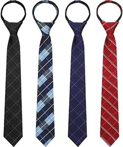 Geyoga 4 Pcs School Ties for Boys Kids 15 Inch Plaid Pre-tied Adjustable Neckties Boys Tie for Graduation Uniforms Party 6-12 Years, Plaid Style