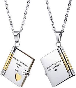 MeMeDIY Collar con Colgante de Libro Personalizado con Grabado Fecha Nombre para Mujeres Hombres Niñas Niños Mejores Amigos Cadena Ajustable de Acero Inoxidable