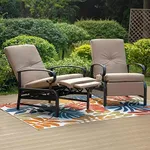 PHI VILLA Oversized Outdoor Recliner Chairs Set of 2, Zero Gravity Metal Patio Recliner Lounge Chairs with Removable Beige Cushions for Garden, Poolside, Lawn