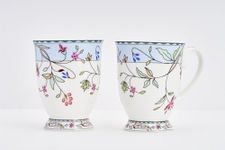 GOLDEN QUEEN'S Bone China Botanical Bliss Series - 300 Ml Coffee/Tea Mugs, Set Of 2, Everday Delight (Microwave Safe) (Floral Foliage (Blue))