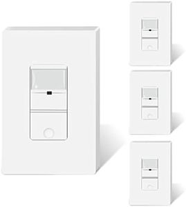 TOPELER 4 Pack Occupancy Sensor Light Switch, Neutral Wire Required, Motion Activated Wall Switch, Single Pole for CFL/LED/Incandescent Bulb, Wall Plate Included, UL Listed FCC Approval