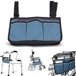 Wheelchair Side Storage Bag, Wheelchair Side Organizer Storage Bag, Wheelchair Pouch Bag with Cup Holder, Armrest Accessories fit for Most Rollator, Walkers,Electric Wheelchairs. (blue)