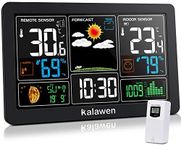 Kalawen Weather Station with Outdoor Indoor Sensor, MSF Wireless Digital Alarm Clock, Barometer, Temperature, Humidity Monitor, Weather Forecast for Home Garden