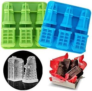 Set of 2 TARDIS & Daleks Ice Cube Trays, Silicone Ice Mold, Mousse Cake Muffin Baking Pan, Jello Chocolate Candy Gelatin Candle Soap Mould (Random Color)