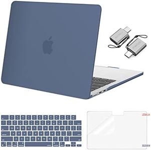 MOSISO Compatible with MacBook Air 13 inch Case 2024 2023 2022 M3 A3113 M2 A2681 Touch ID, Plastic Hard Shell&Keyboard Cover&Screen Film&Type C Adapter for MacBook Air 13.6 inch Case, Steel Blue