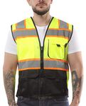 Kolossus High Visibility Safety Vest Front Pockets Silver Orange Reflective Tape for Men and Women Class 2, Black, Small