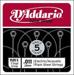 D'Addario PL011-5 Plain Steel Electric/Acoustic Guitar Strings 5-Pack