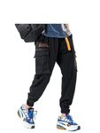 AB CUSTOMS Stylish Men Black Flap Pocket Zip Detail Drawstring Waist Cargo Pants