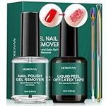 Morovan Gel Nail Polish Remover Nail Remover Kit Non-Acetone with Latex Tape Peel Off Liquid Professional Quick Easy Remove Soak-Off Gel Polish Color Paints Coat