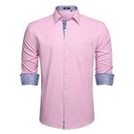 HISDERN Men Pink Dress Shirt Long Sleeve Button Down Shirts Classic Collar Casual Formal Party Prom Concert Fashion Wedding Dress Shirts with Pockets