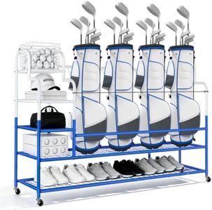 Golf Bag Storage Garage Organizer for 4 Bags, Golf Storage Rack with Wheels