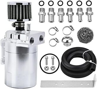 EVIL ENERGY Oil Catch Can, Universal Baffled Catch Can Kit with Breather Filter, 300ml Aluminum Air Oil Separator Tank NBR Fuel Hose Kits for PCV System Silver