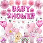 Baby Shower Decorations Girl Balloons - Its A Girl Decoration Set Includes Balloons Tissue Paper Pom Poms Paper Fans Banners Confetti for Pink Baby Shower Decor