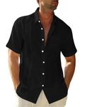 LVCBL Linen Shirt Men Short Sleeve Shirts Casual Button Down Vacation Beach Shirt Black XL