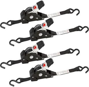 1" x 6' Retractable Ratchet Straps, 1600 lbs Break Strength, Heavy Duty 4 Pack, Self Retracting Tie Downs with S Hooks, DOT Approved for Durable Strapping for Trailers, Trucks, Boats, and Cargo