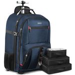 ZOMFELT Rolling Backpack for Men Women, Backpack with Wheels, Carry on Backpack with Wheels&3 Packing Cubes, 17.3 Inch Rolling Laptop Bag, Carry On Luggage to Travel Work Business Blue