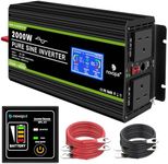 Novopal 2000W Pure Sine Wave Inverter 12V to 230V 240V Car Converter Power Inverter with LCD Display 2AC Outlets and USB Port,Remote Control for Motorhomes,Truck,Boat,Camping,Household,Van
