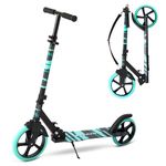 Megavotx Foldable Kick Scooter with 9" Front Sturdy Wheel - Suitable for Kids, Teens & Adults Ages 8+, Adjustable Handlebar, Lightweight Design with Strap, 220lbs Max Load Capacity Bearing ABEC7-Aqua