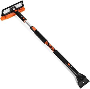 Snow MOOver 58" Extendable Snow Brush with Detachable Ice Scraper | 11" Wide Squeegee & Bristle Head | Lightweight Aluminum Body with Ergonomic Grip | No Scratch Winter Cleaning Tool for Cars & SUVs
