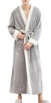 FEOYA Mens Hooded Robe Warm Bathrobes Long Kimono Bathrobe Flannel Soft House Coat Loungewear 02 Grey XL