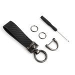 SAVITA Carbon Fiber Car Keychain, Microfiber Leather Car Keychain with 360°Rotatable Swivel Anti-Lost D-Ring Small Keyrings and Screwdriver Leather Keychain Strap for Men Women (Black) (D30023)