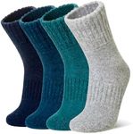 WEVIAS Kids Merino Wool Socks Hiking Ski Boot Winter Thermal Warm Toddler Boys Girls Cozy Socks 4 Pairs (Blue/Green/Grey/Dark Blue, 4-7 Years)