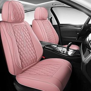 NUNIVAK Full Coverage Leather Car Seat Covers Full Set Fit for Cars Trucks Sedans with Waterproof Leatherette in Automotive Seat Cover Accessories (Pink)