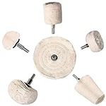 Techson Polishing Wheel, 6 pcs Car Compound Buffing Pad Mop Kits for Drill Cotton Polishing Wheel for Metal Aluminum, Jewelry, (Conical/Column/Mushroom/Wheel/T- Shaped)